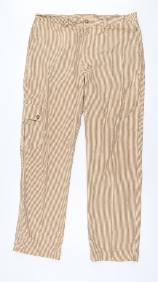 Henry Hammond Womens Brown Striped Polyester Trousers  Size 35 in L31 in Regular Zip