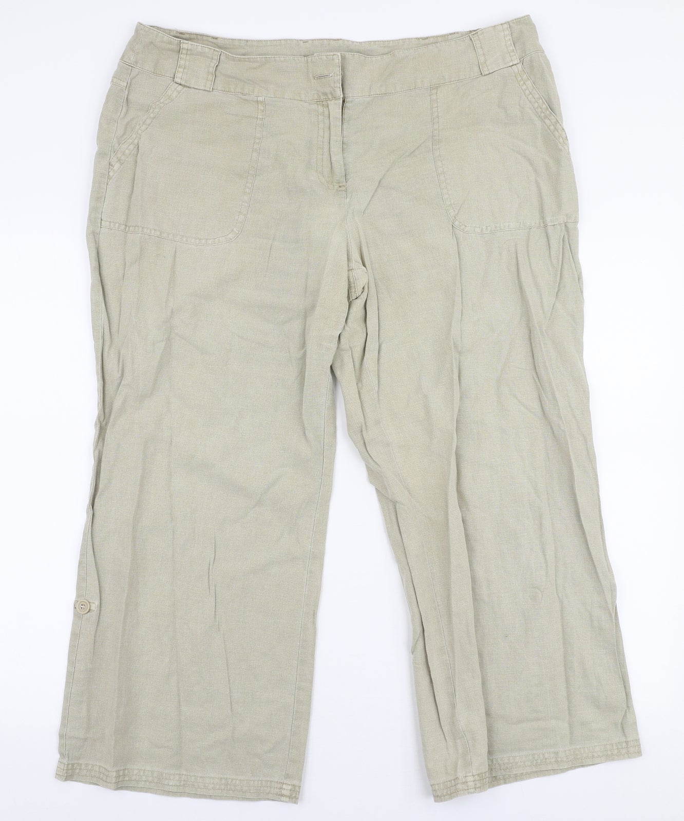 Dunnes Stores Womens Beige  Linen Trousers  Size 16 L25 in Regular Zip