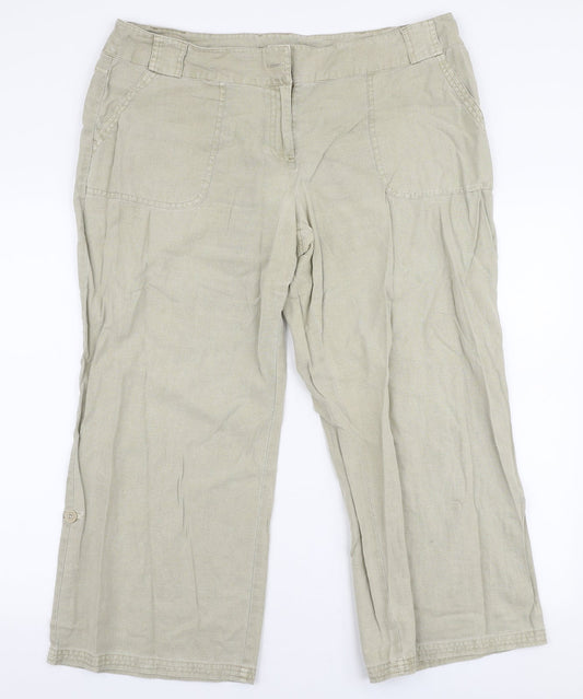 Dunnes Stores Womens Beige  Linen Trousers  Size 16 L25 in Regular Zip
