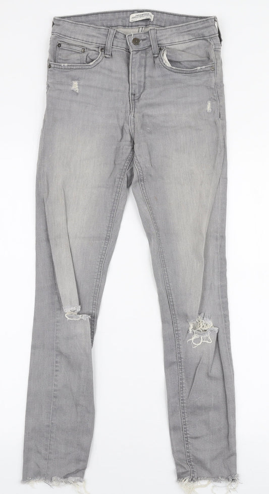 Zara Womens Grey  Cotton Skinny Jeans Size 6 L27 in Slim Zip