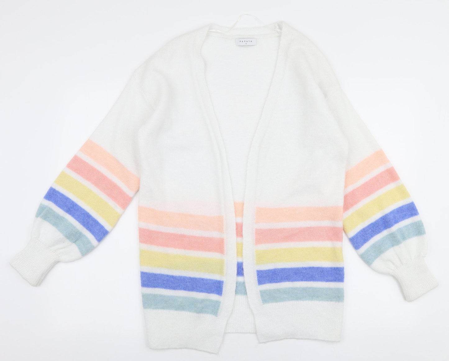 Papaya Womens Multicoloured V-Neck Striped Acrylic Cardigan Jumper Size S