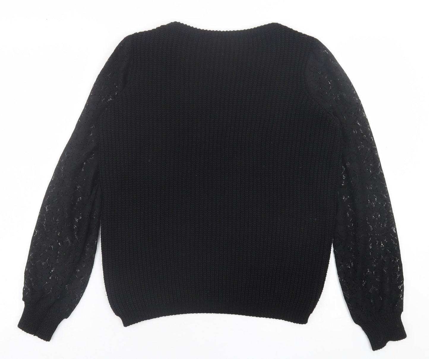 Select Womens Black Crew Neck  Acrylic Pullover Jumper Size M   - Lace Sleeve Detail