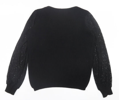Preloved Select Womens Black Crew Neck  Acrylic Pullover Jumper Size M   - Lace Sleeve Detail - Back
