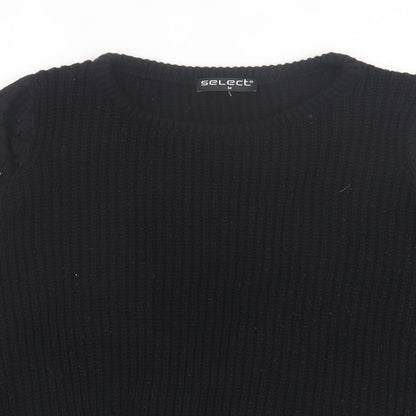 Preloved Select Womens Black Crew Neck  Acrylic Pullover Jumper Size M   - Lace Sleeve Detail - Detail
