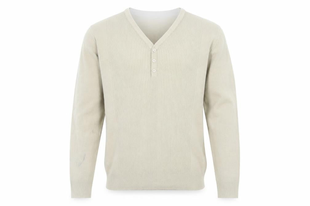 George Mens Beige V-Neck  Acrylic Pullover Jumper Size S