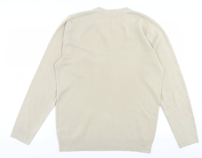 George Mens Beige V-Neck  Acrylic Pullover Jumper Size S