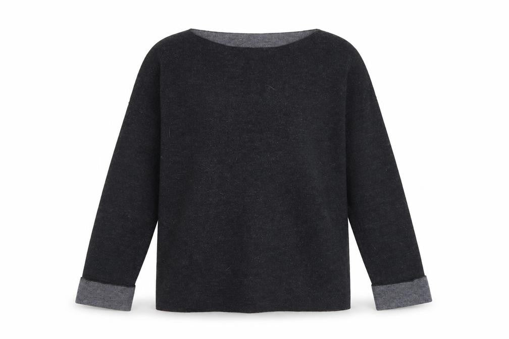 Basic Womens Black Boat Neck  Viscose Pullover Jumper Size S