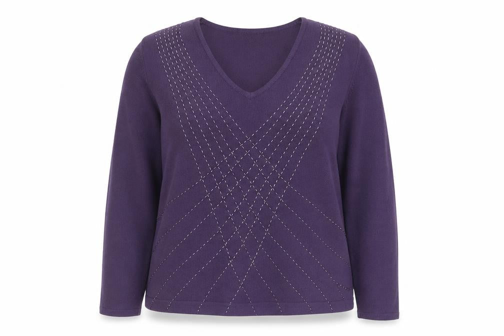 Bonmarché Womens Purple V-Neck Acrylic Pullover Jumper Size XL