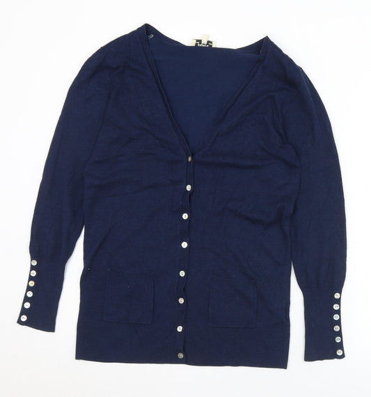 Matalan Womens Blue V-Neck  Viscose Cardigan Jumper Size 10