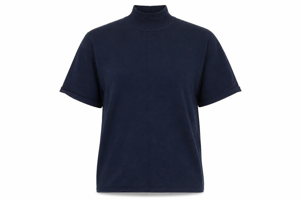 Micha Womens Blue Mock Neck  Cotton Pullover Jumper Size 14