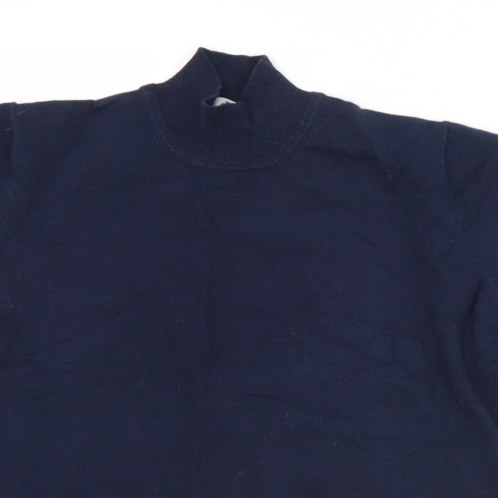 Micha Womens Blue Mock Neck  Cotton Pullover Jumper Size 14