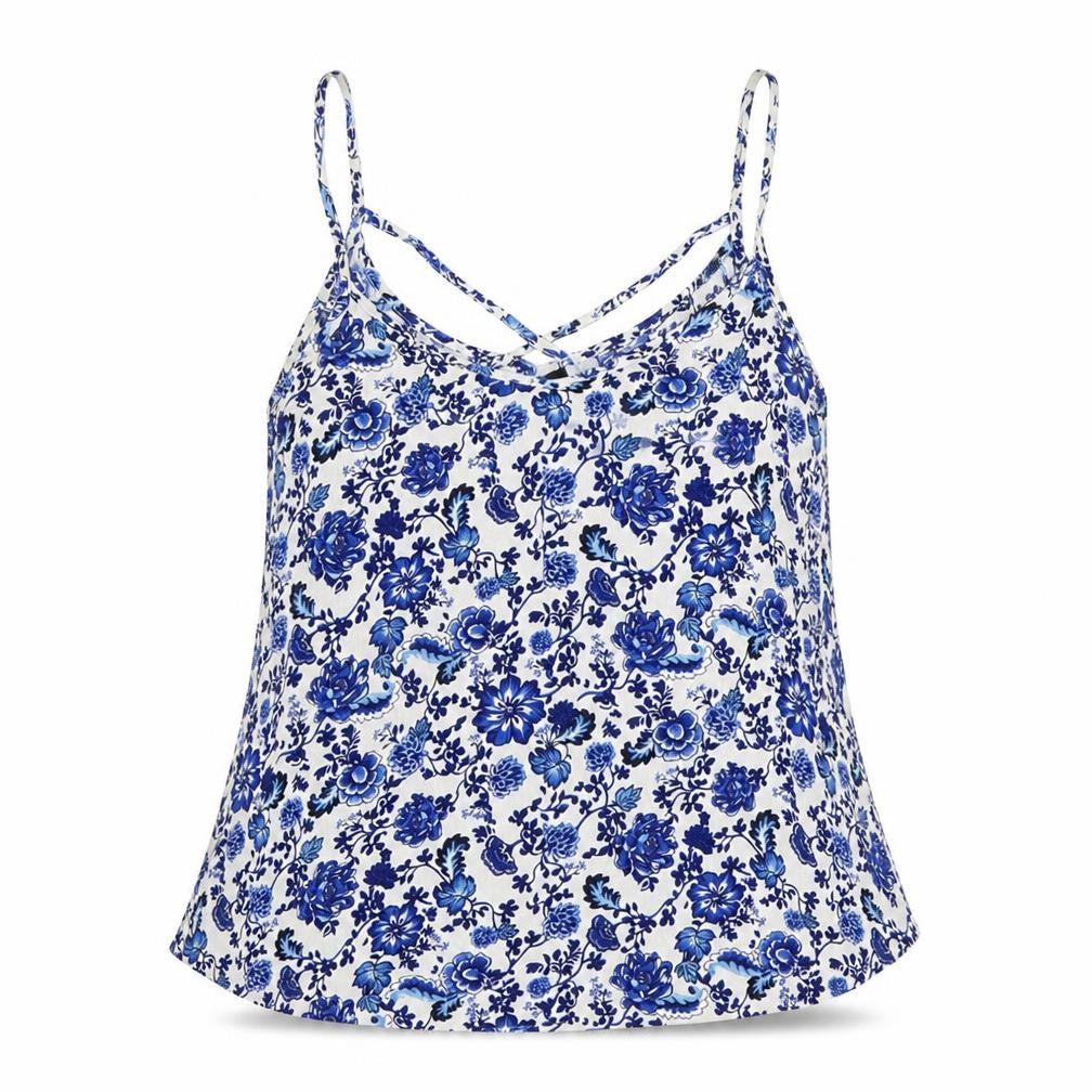 H&M Womens White Floral Viscose Basic Tank Size 8 V-Neck
