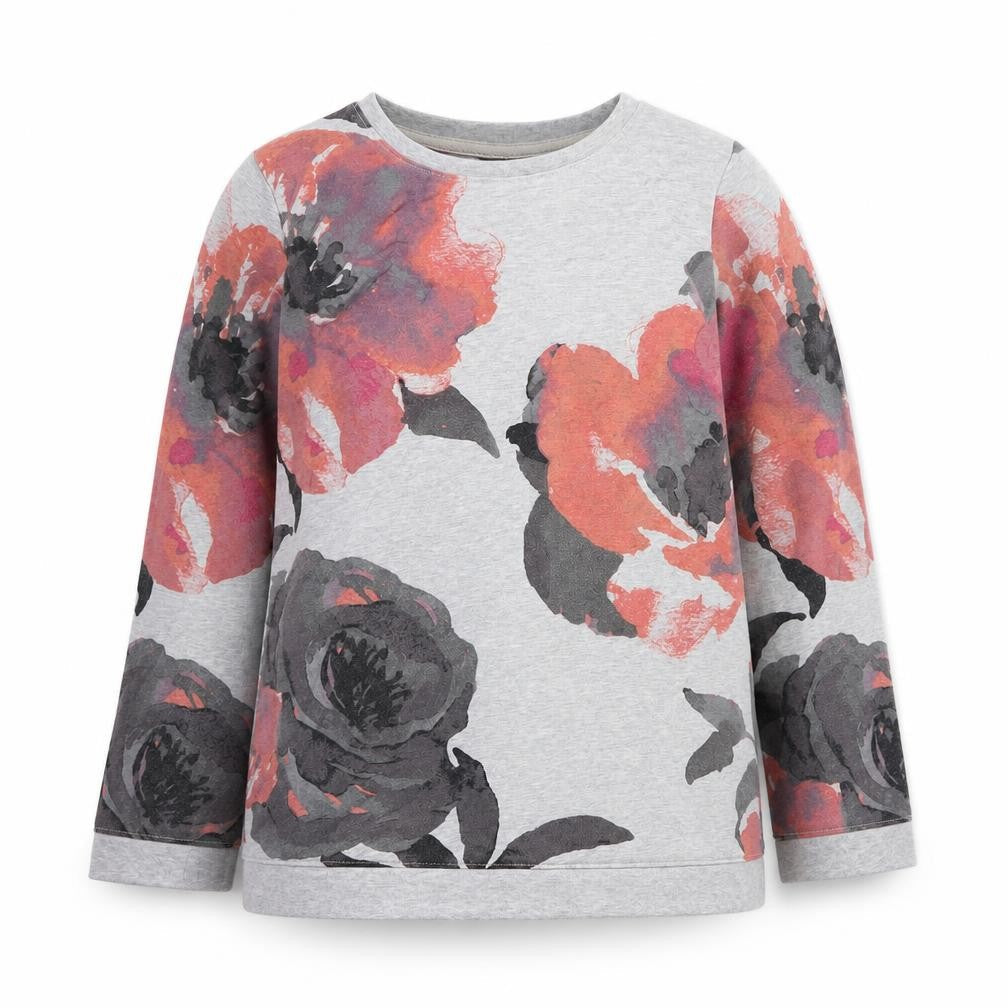 D & Co Womens Grey Floral Cotton Pullover Sweatshirt Size S  Pullover