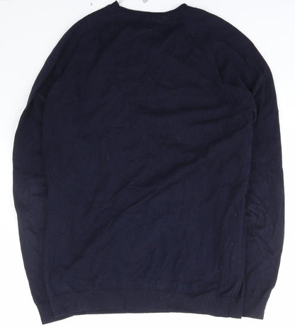 Next Mens Blue Square Neck  Cotton Pullover Jumper Size M