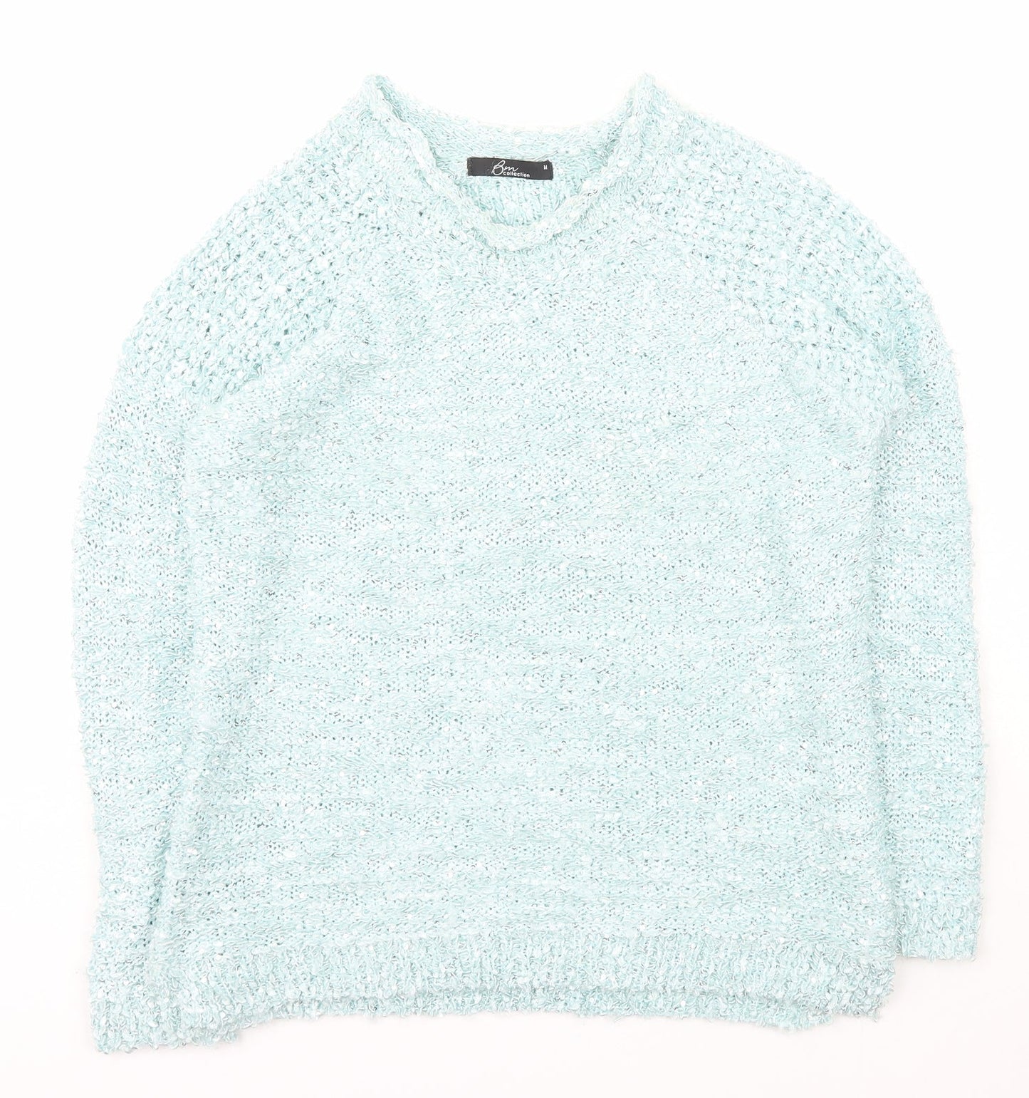 BM Womens Blue Scoop Neck  Nylon Pullover Jumper Size M