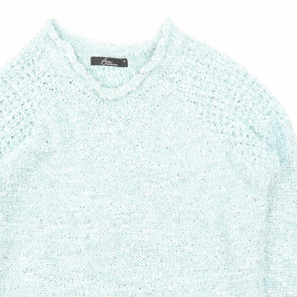 BM Womens Blue Scoop Neck  Nylon Pullover Jumper Size M