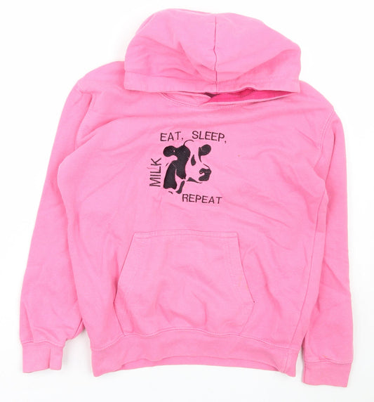 Just Hoods Girls Pink  Polyester Pullover Hoodie Size 9-10 Years  Pullover - Eat sleep repeat