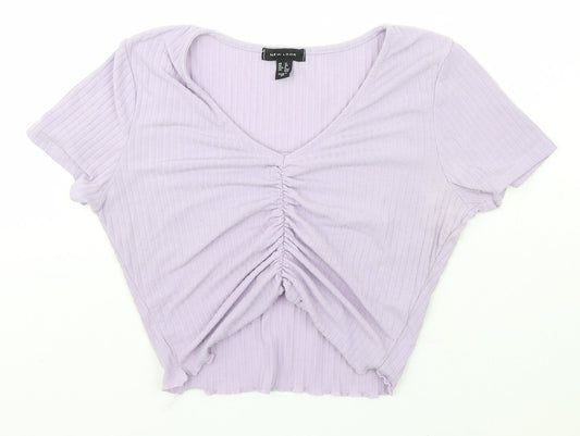 New Look Womens Purple V-Neck  Polyester Pullover Jumper Size 12