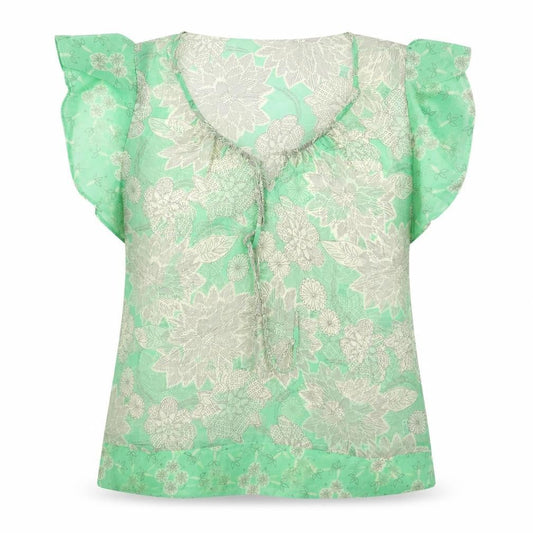 Marks and Spencer Womens Green Floral Polyester Basic Blouse Size 14 Round Neck