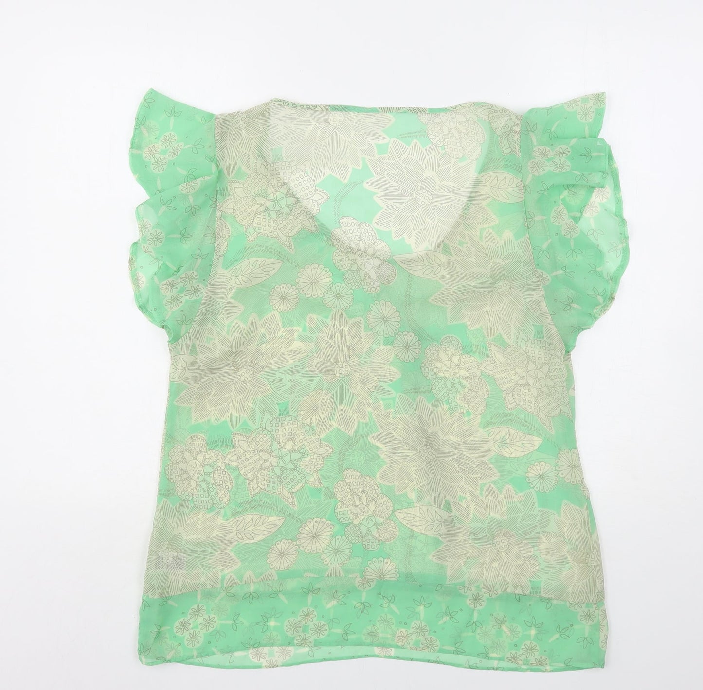 Marks and Spencer Womens Green Floral Polyester Basic Blouse Size 14 Round Neck