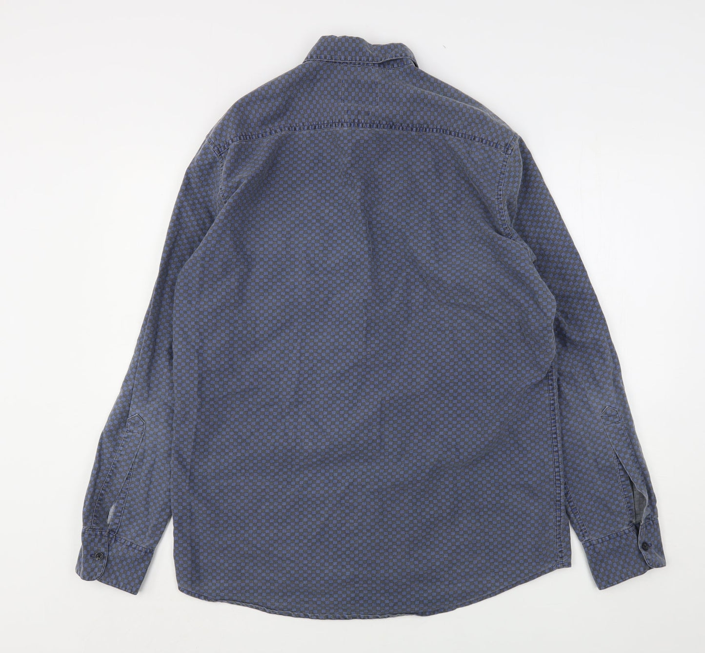 Topman Mens Blue Check Cotton  Button-Up Size M Collared
