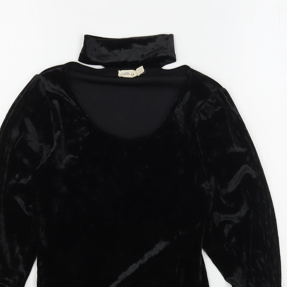 Chloe & Kate Womens Black  Polyester Basic Blouse Size S Round Neck