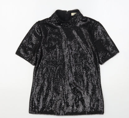 Oasis Womens Black  Polyester Basic Blouse Size XS High Neck