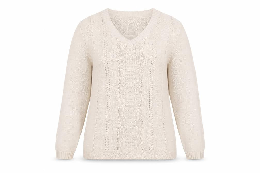 Bonmarché Womens Beige V-Neck Cotton Pullover Jumper Size S