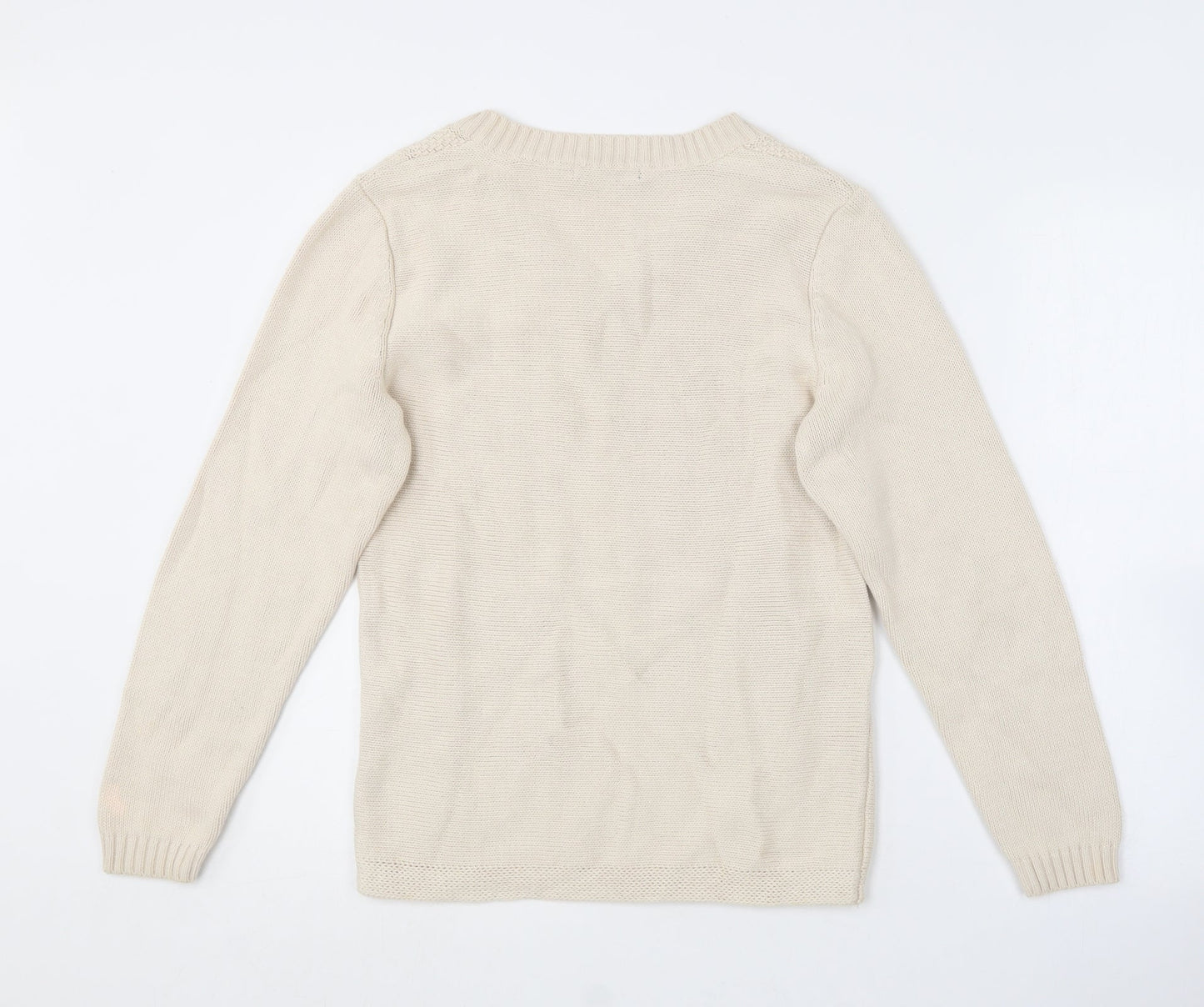 BM collection Womens Beige V-Neck  Cotton Pullover Jumper Size S