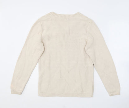 Bonmarché Womens Beige V-Neck Cotton Pullover Jumper Size S