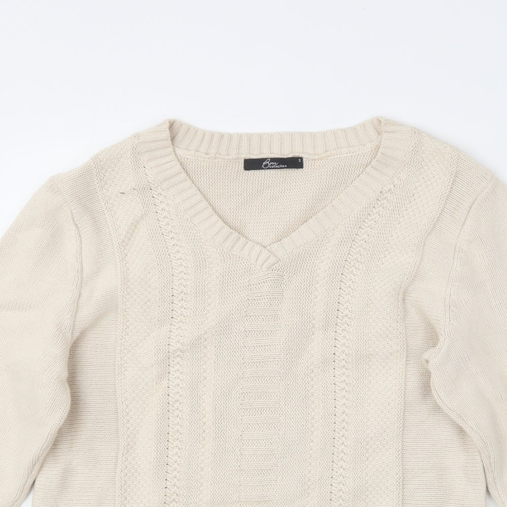 BM collection Womens Beige V-Neck  Cotton Pullover Jumper Size S