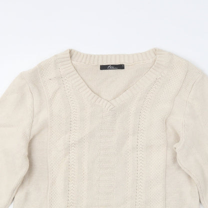 Bonmarché Womens Beige V-Neck Cotton Pullover Jumper Size S