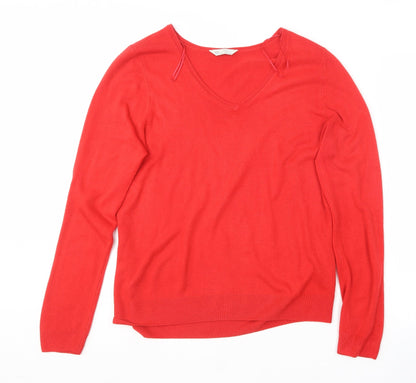 BHS Womens Red V-Neck  Acrylic Pullover Jumper Size 16