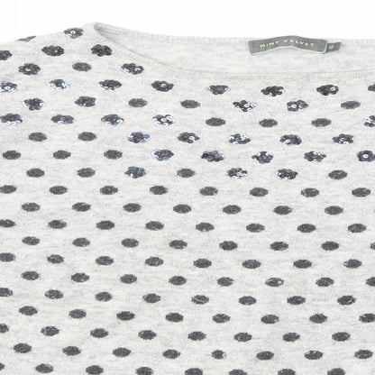 Mini velvet Womens Grey Round Neck Polka Dot Acrylic Pullover Jumper Size 12