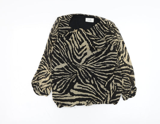 Wallis Womens Black Animal Print Nylon Basic Blouse Size S Round Neck