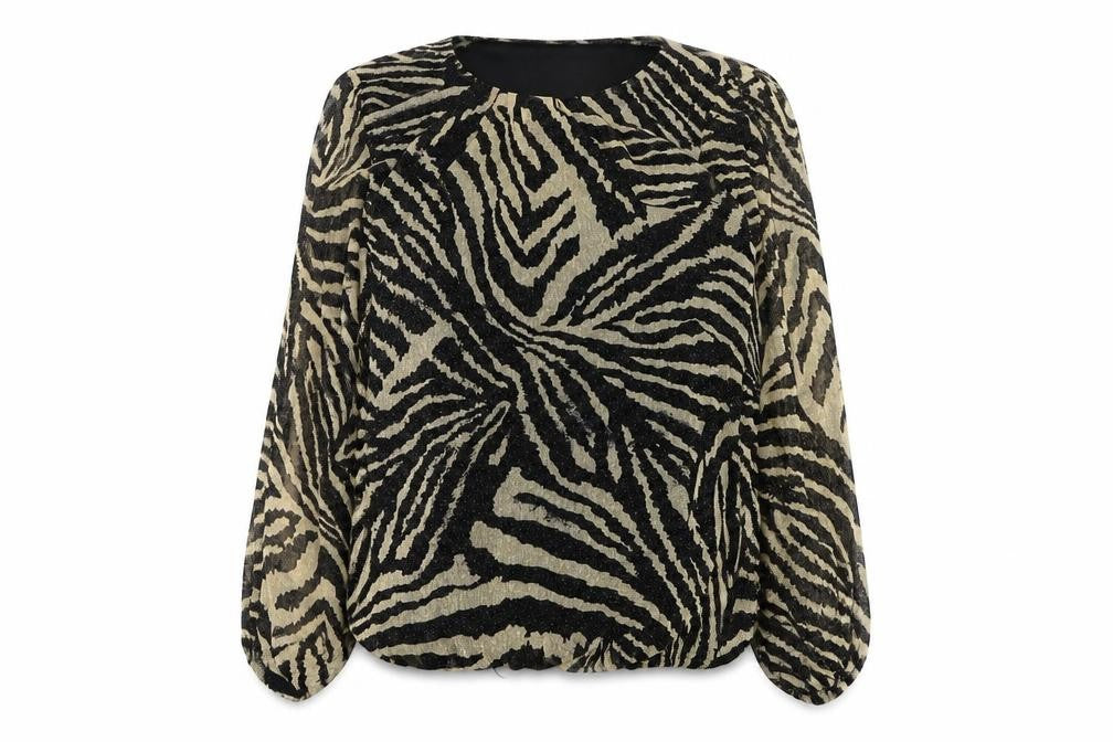 Wallis Womens Black Animal Print Nylon Basic Blouse Size S Round Neck