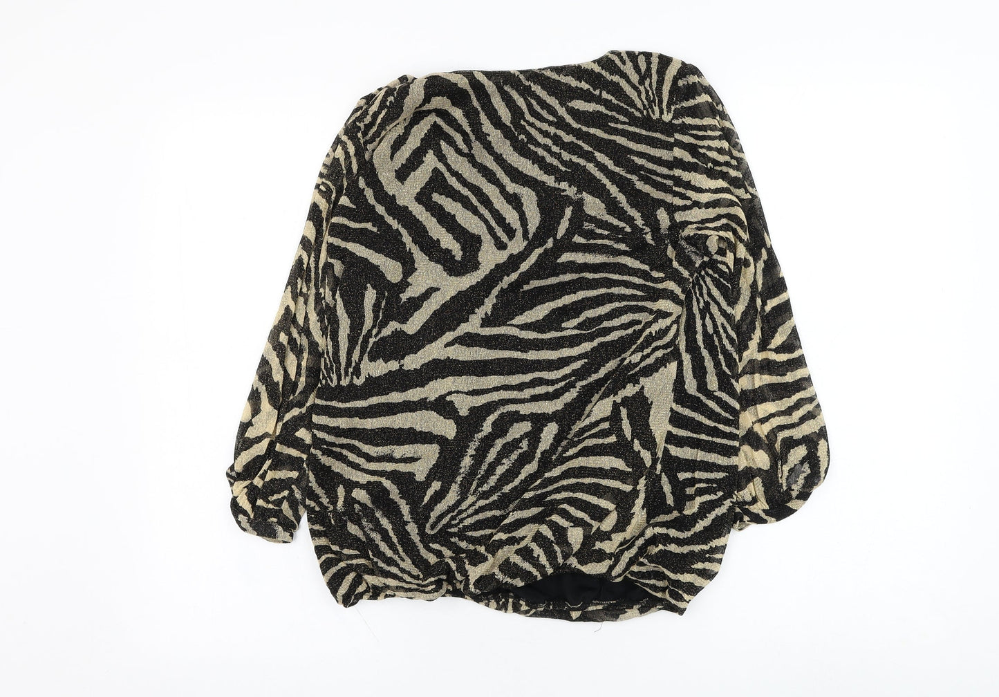 Wallis Womens Black Animal Print Nylon Basic Blouse Size S Round Neck