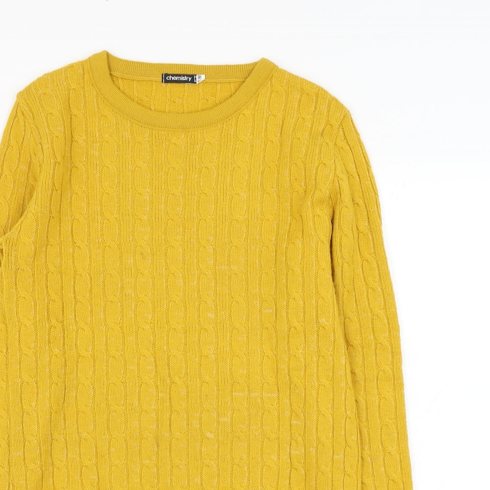 Chemistry Womens Yellow Round Neck  Polyester Pullover Jumper Size S
