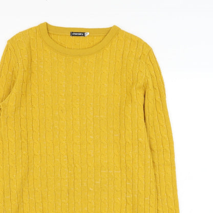 Chemistry Womens Yellow Round Neck  Polyester Pullover Jumper Size S