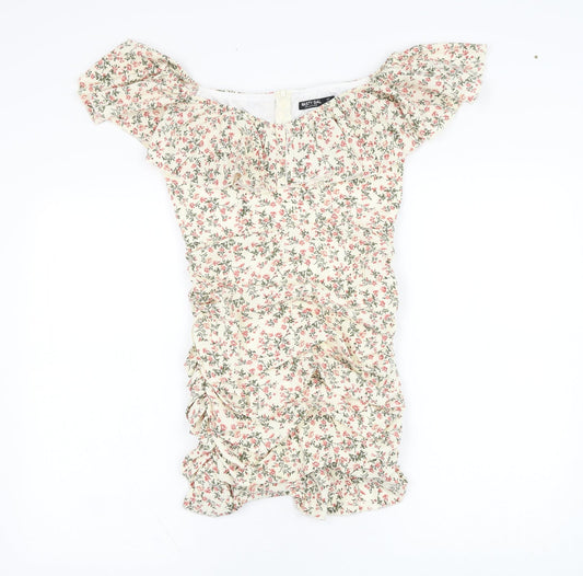 Nasty Gal Womens Beige Floral Polyester Pencil Dress  Size 8  Off the Shoulder Zip