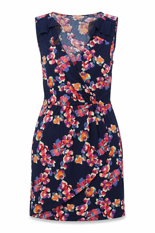 Oasis Womens Blue Floral Polyester Shift  Size S  V-Neck Pullover