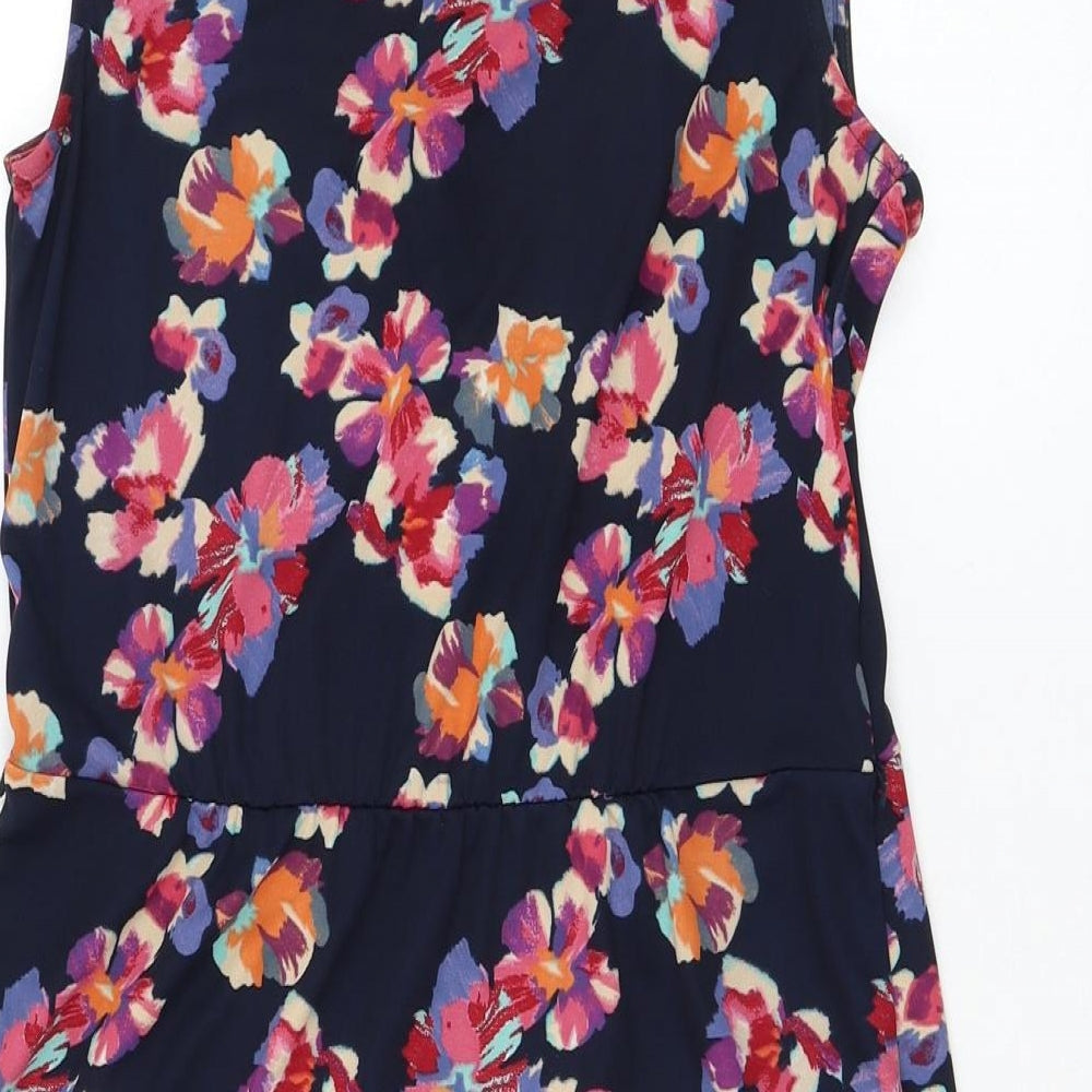 Oasis Womens Blue Floral Polyester Shift  Size S  V-Neck Pullover