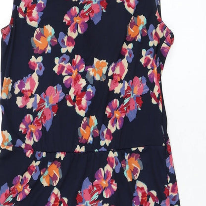 Oasis Womens Blue Floral Polyester Shift  Size S  V-Neck Pullover