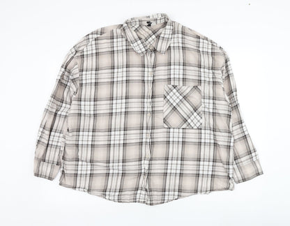 Divided by H&M Mens Beige Check Cotton  Button-Up Size L Collared Button