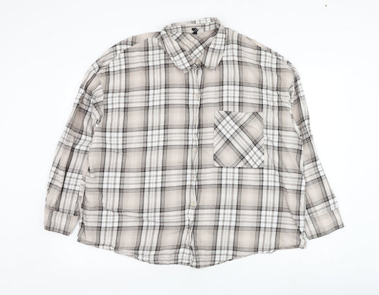 Divided by H&M Mens Beige Check Cotton  Button-Up Size L Collared Button