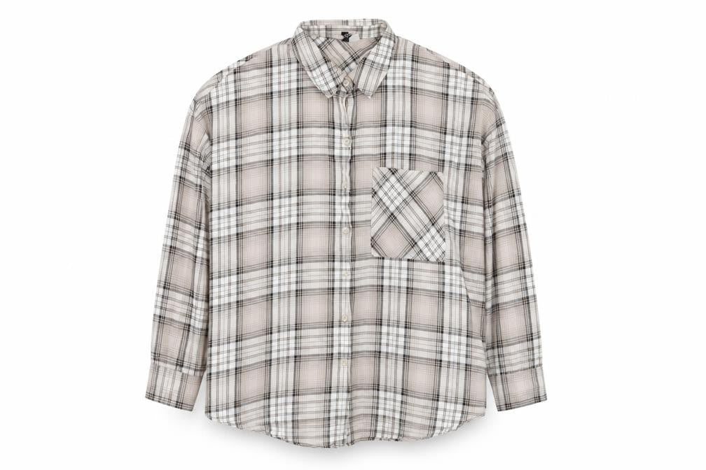 Divided by H&M Mens Beige Check Cotton  Button-Up Size L Collared Button