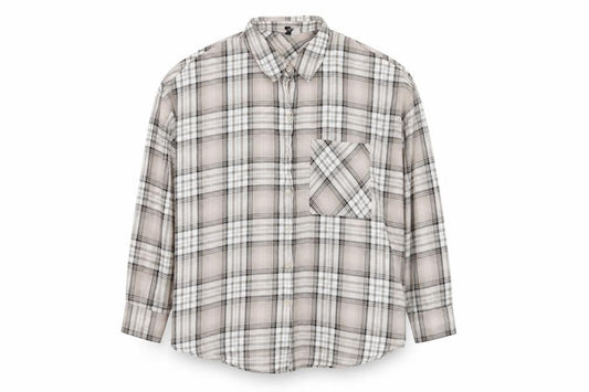 Divided by H&M Mens Beige Check Cotton  Button-Up Size L Collared Button