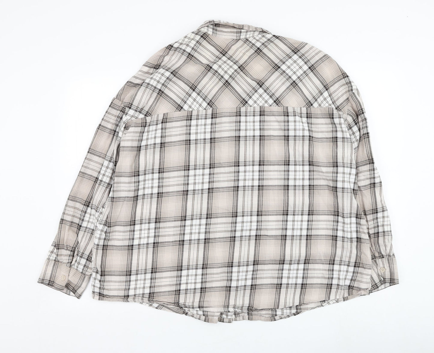 Divided by H&M Mens Beige Check Cotton  Button-Up Size L Collared Button