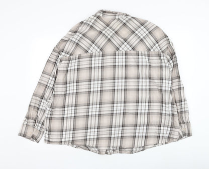 Divided by H&M Mens Beige Check Cotton  Button-Up Size L Collared Button
