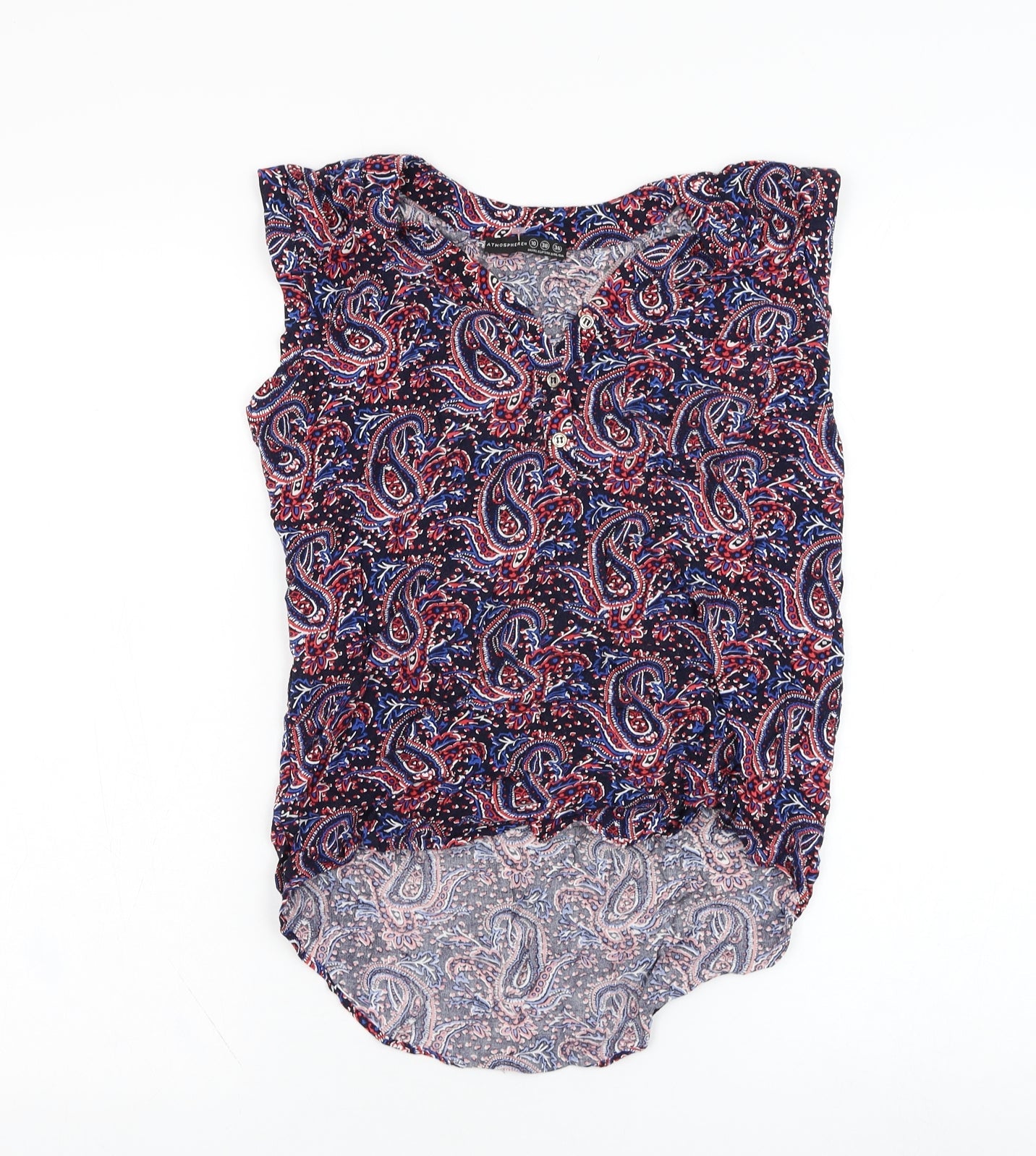 Atmosphere Womens Blue Paisley Viscose Basic Tank Size 10 V-Neck